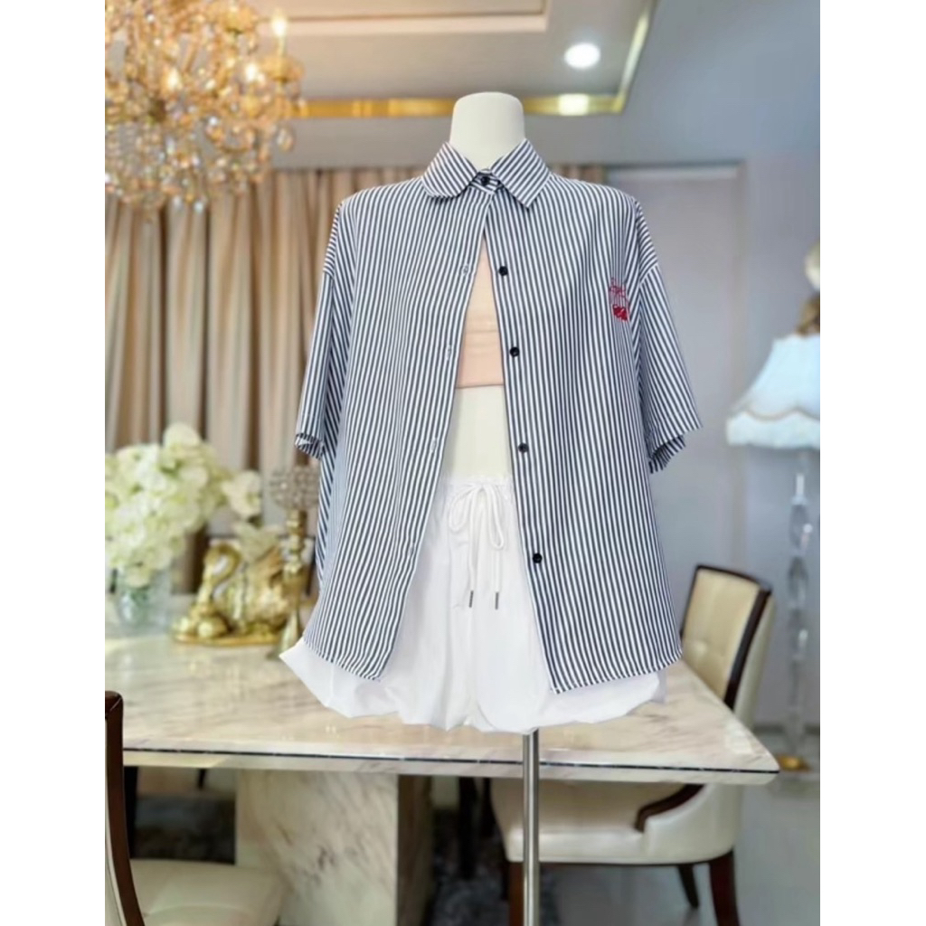 Z04.เสื้อเชิ้ต โอเวอร์ลายทางรุ่นปักเชอรี่ อก48“ - รูปที่ 2