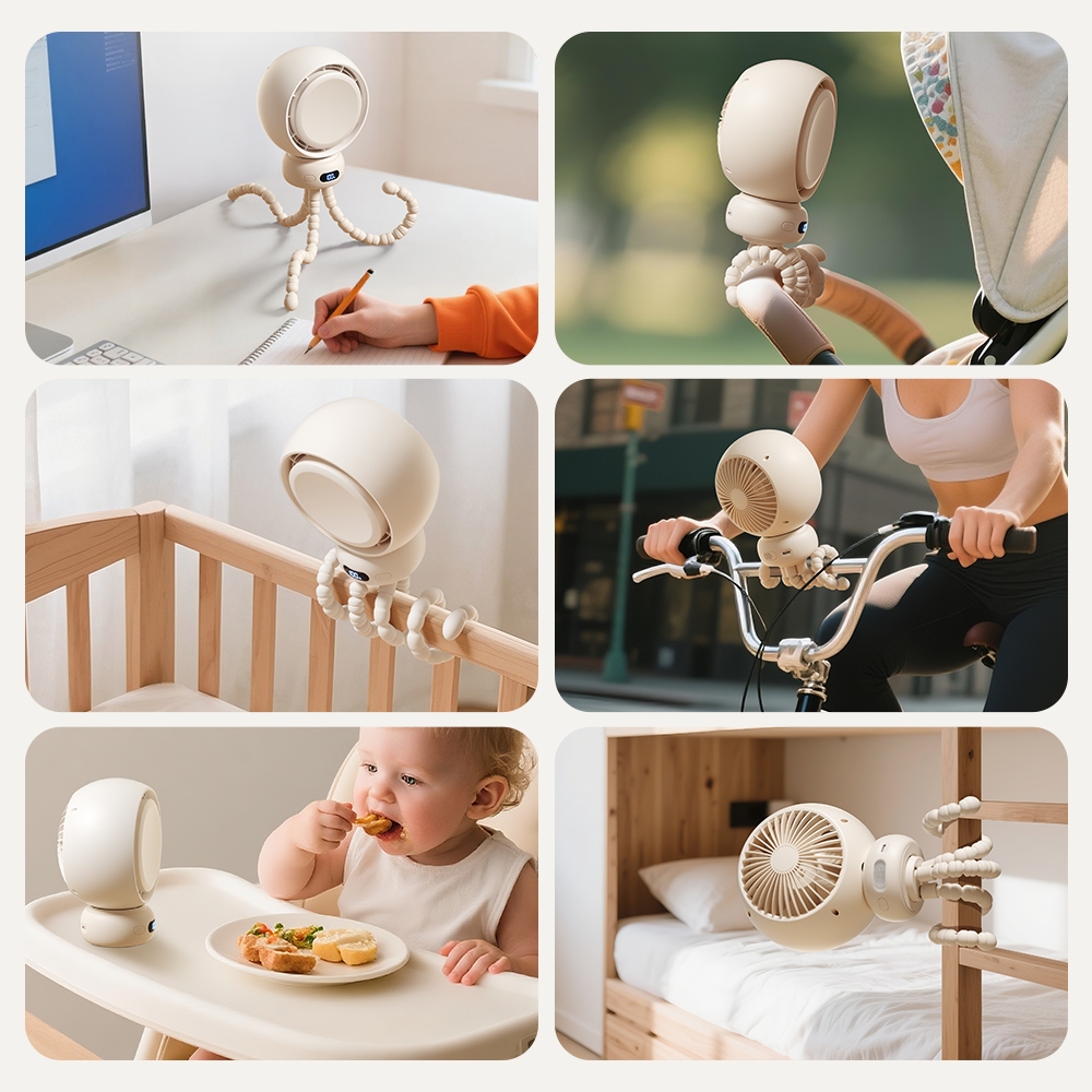 MAXAWEI พัดลมรถเข็นเด็ก 5000mAh แบตเตอรี่อยู่ได้นาน พัดลมพกพา เย็นสบาย สบาย ทํางานเงียบ ป้องกันการหนีบ สามารถส่ายหัวได้ - รูปที่ 4