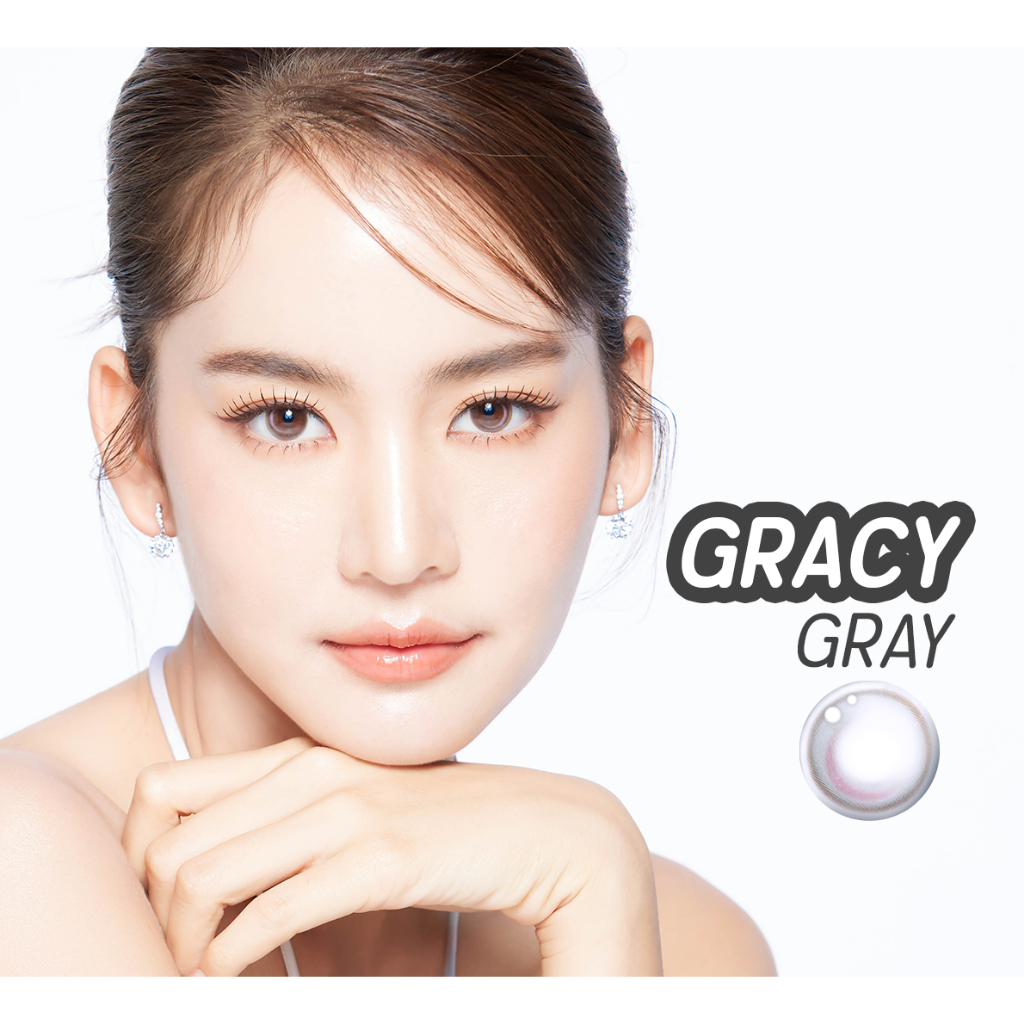 (COD)คอนเเทคเลนส์ Contactlens รุ่น "Gracy"  Prettydoll  แบบคุณโบว์ เมลดา สายตาปกติ ถึง -6.00 แถมตลับ