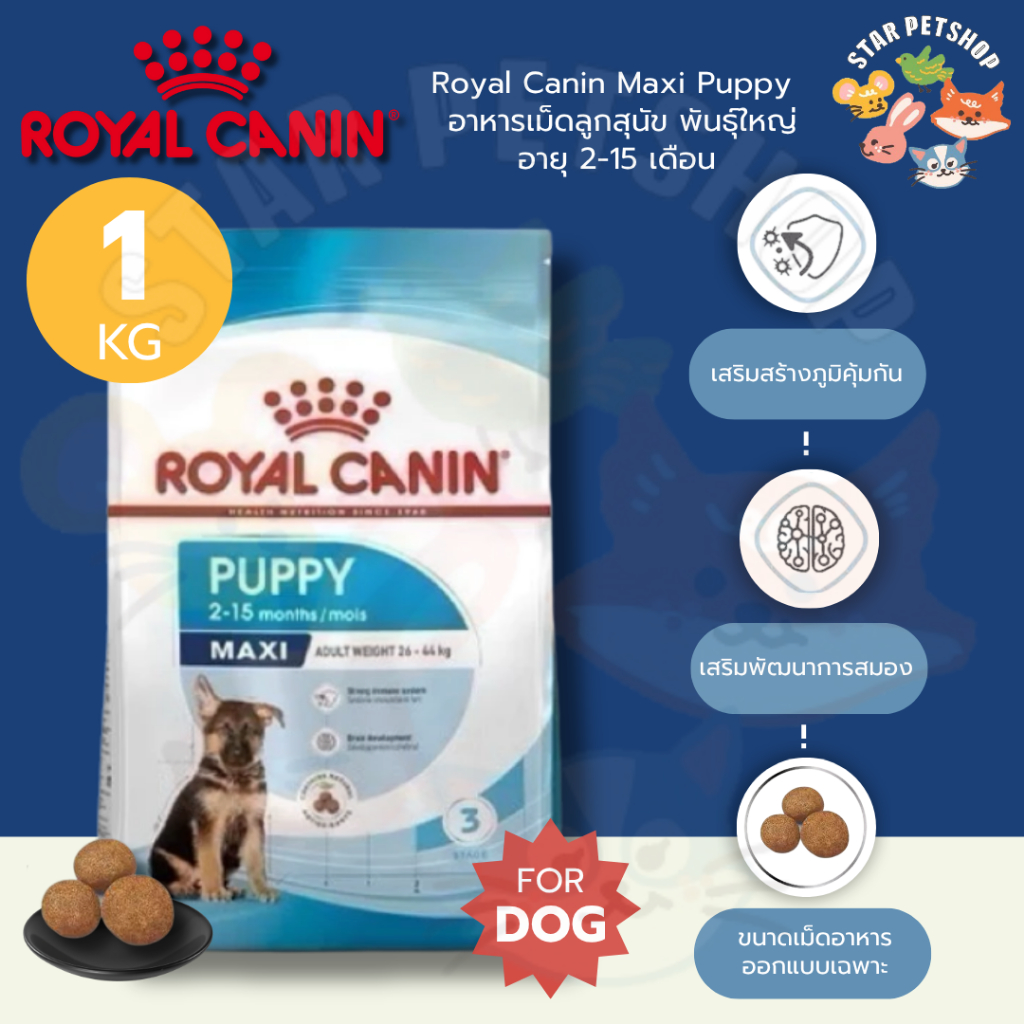 Royal Canin Maxi Puppy 1 กิโลกรัม อาหารเม็ดลูกสุนัข พันธุ์ใหญ่ อายุ 2-15 เดือน