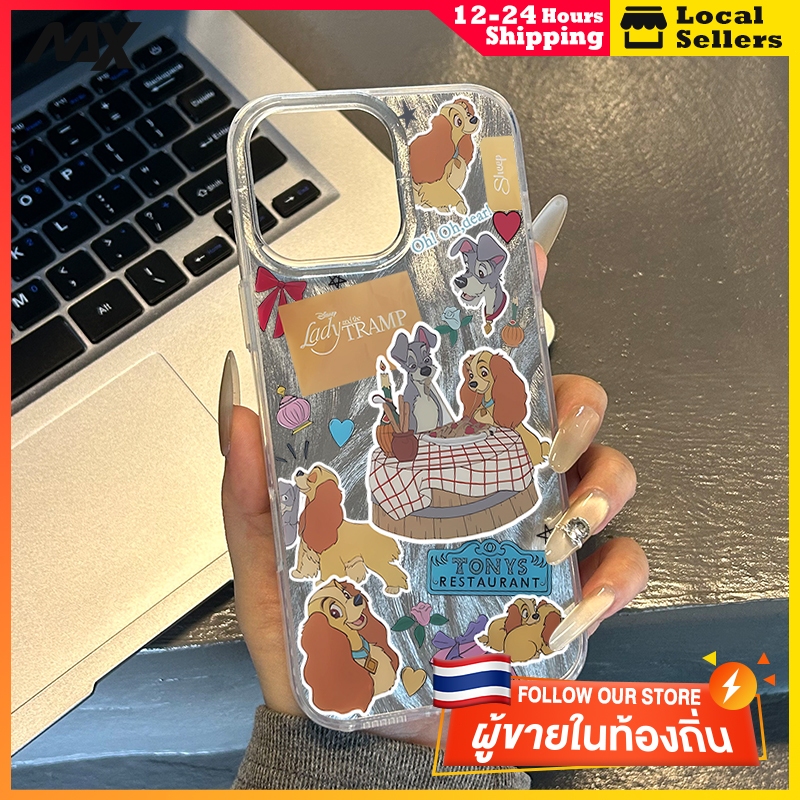 เส้นด้ายเงิน โปร่งใส ทนทาน for iPhone 11 12 13 14 15Pro Max XR XS X 7/8P สุนัขน่ารัก