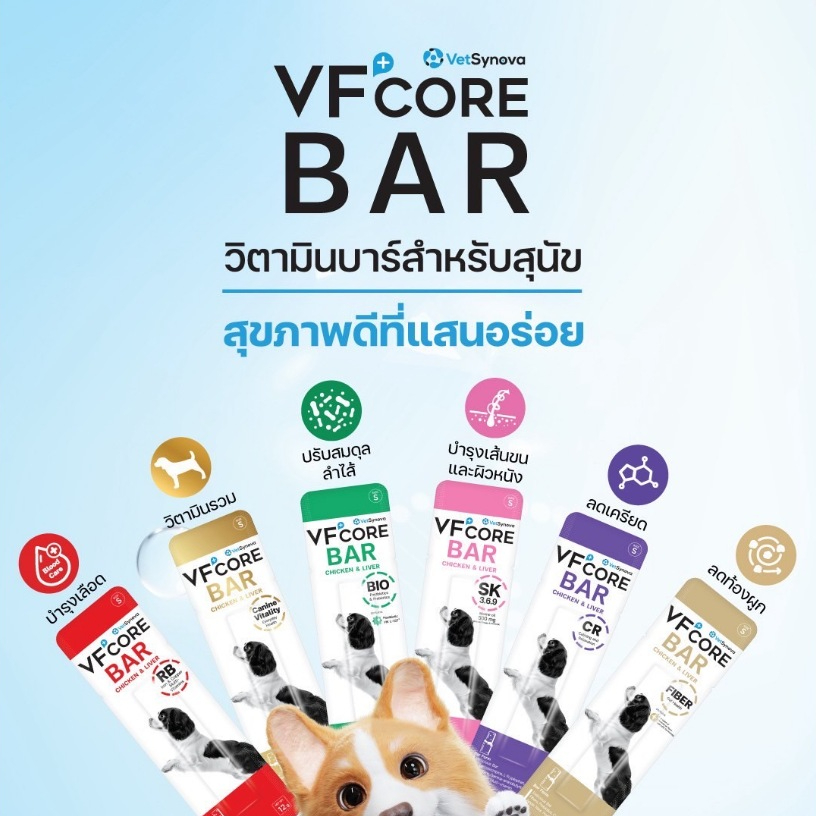 ( 12 ซอง ) VFcore Barสุนัข วิตามินบาร์สำหรับสุนัข "สุขภาพดี ที่แสนอร่อย" VFcore Bar สุนัข ( 12 ซอง )