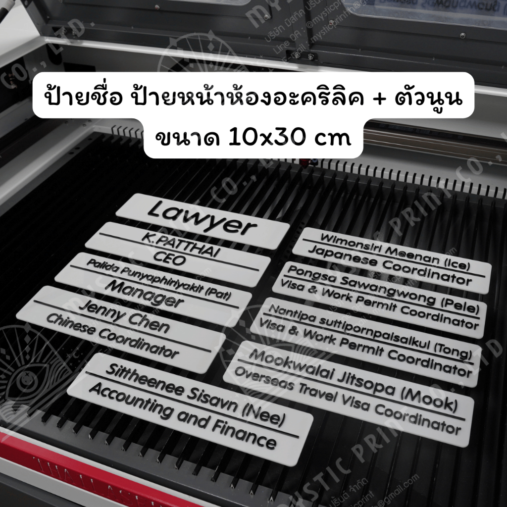 ป้ายชื่อ ป้ายหน้าห้อง อะคริลิคตัวนูน ขนาด 10x30 cm