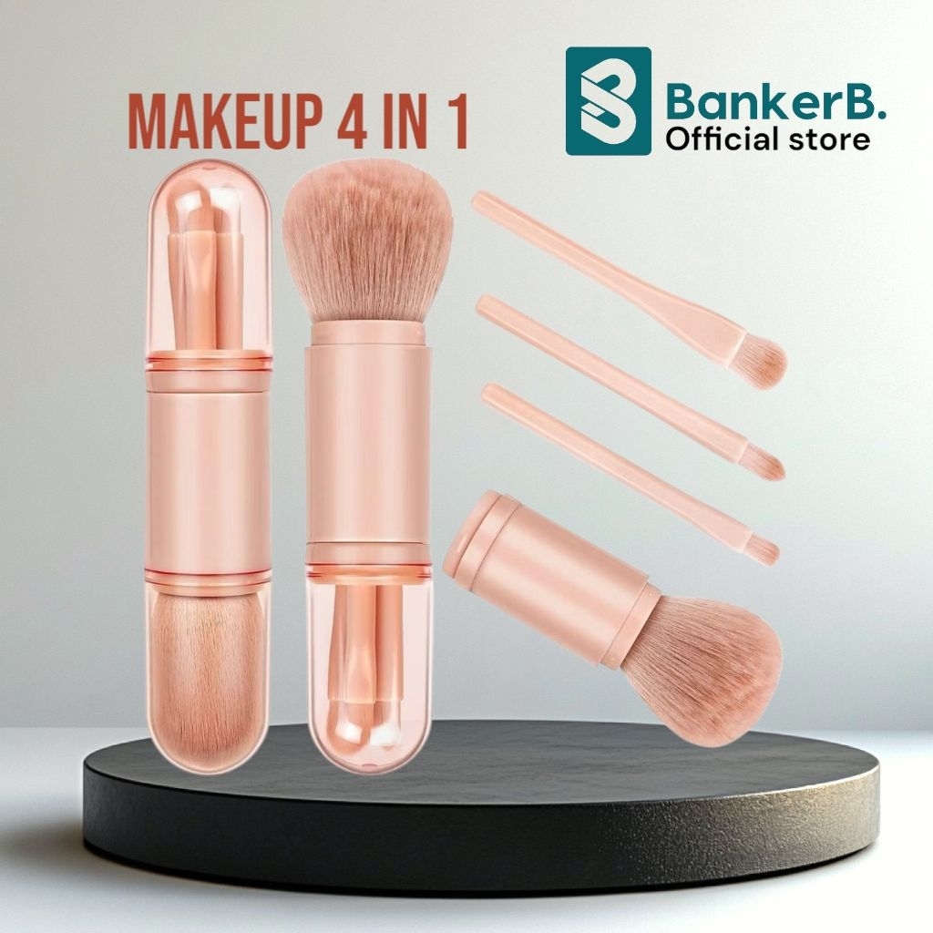 M383 แปรงแต่งหน้า 4 in 1 ในด้ามเดียว สีชมพู ขนนุ่ม พกพาง่ายใช้สะดวก