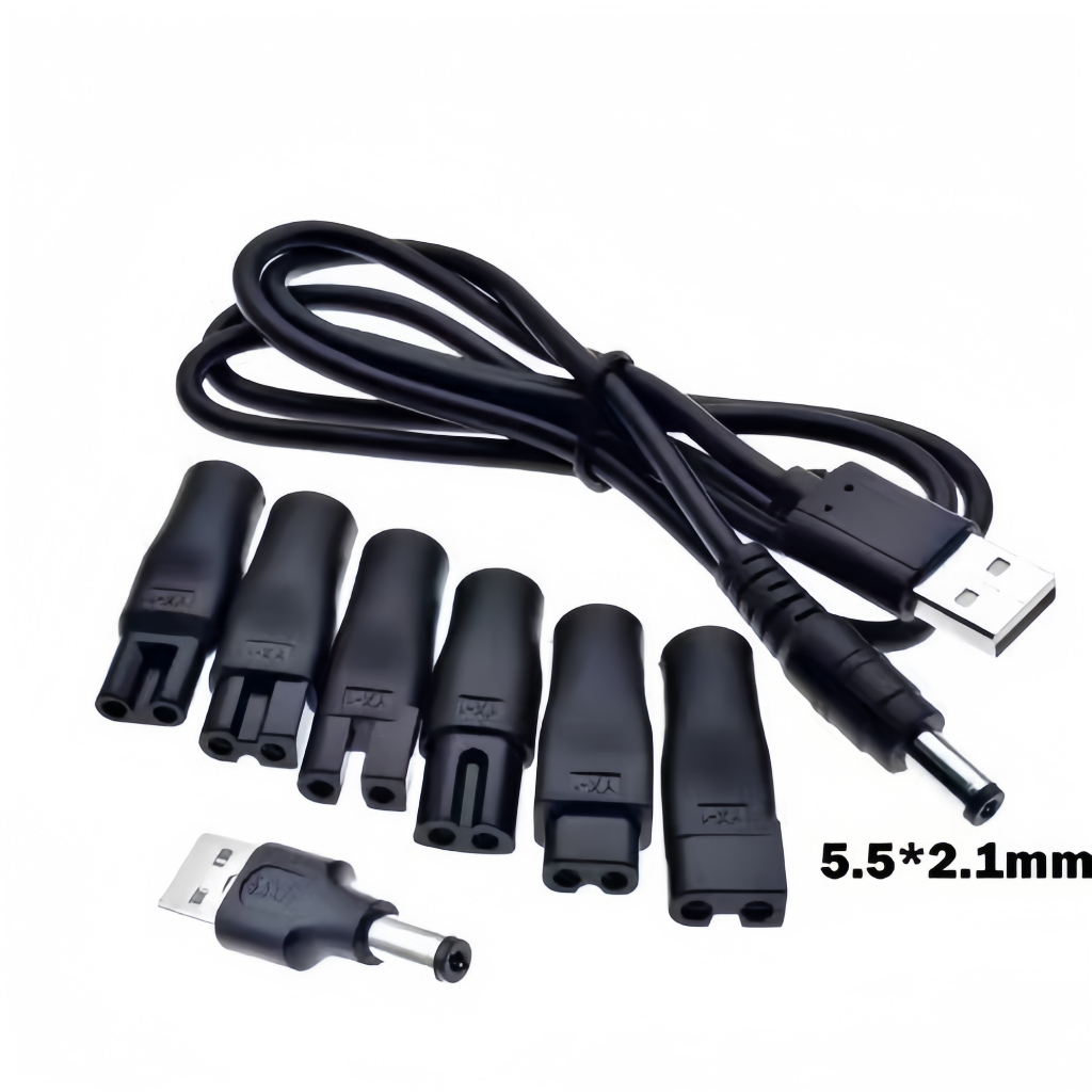 สำหรับปัตตาเลียนโกนหนวดเครา 8 ชิ้น อะแดปเตอร์สายชาร์จ USB แบบเปลี่ยน 2รูสายชาร์จ
