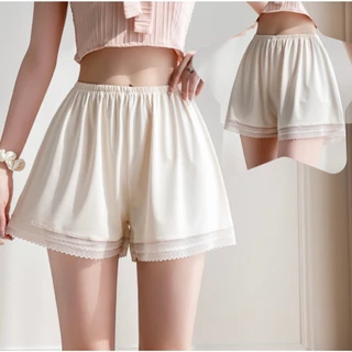 C10 กางเกงขาสั้น M-4XL ขอบขาลูกไม้ ซับใน ใส่นอน ผ้านิ่มสีพื้นใส่สบาย เอวยืดหยุนดี พร้อมส่ง กางเกงไซส์ใหญ่ กางเกงคนอวบ