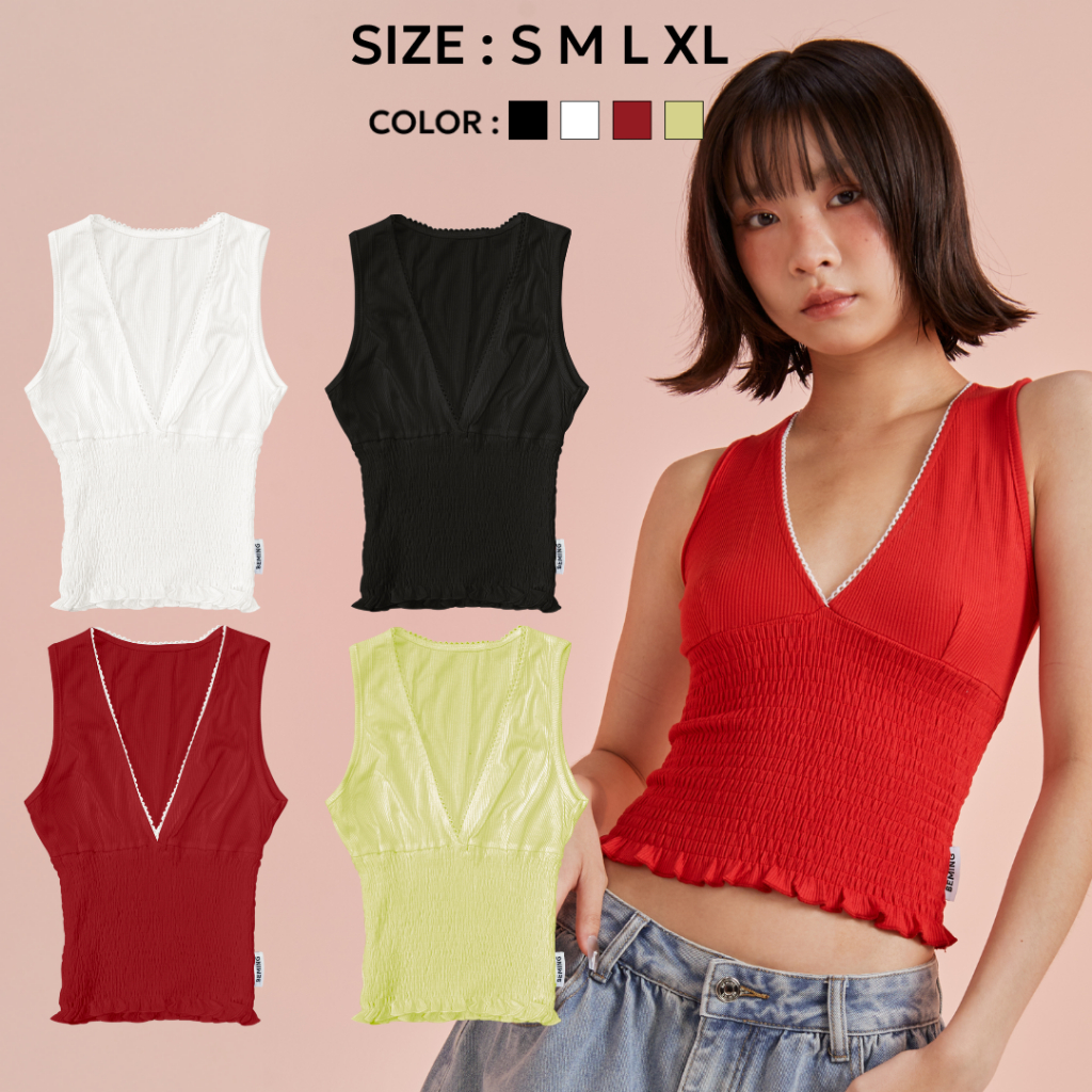 Bemingtop940(S-XL)-Sana V-Neck Tank – เสื้อแขนกุดคอวี สายเกาหลีละมุนกรุบ 🍒