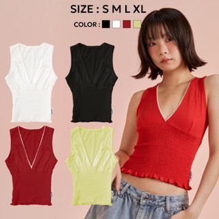Bemingtop940(S-XL)-Sana V-Neck Tank – เสื้อแขนกุดคอวี สายเกา…