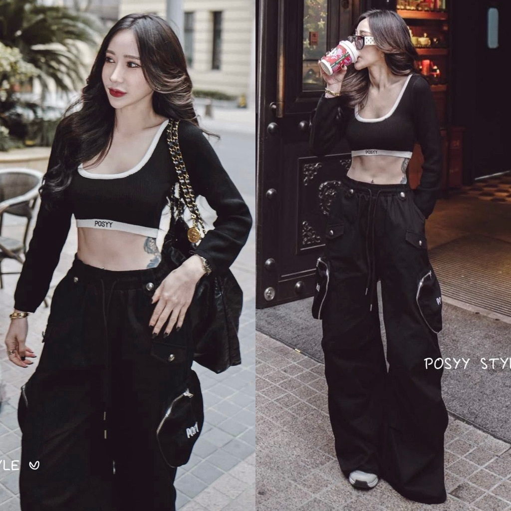 🔥🔥 Possy Style งานตามหา หายากมาก ทั้งชุด มือ 1 ป้ายห้อย ☑️ - Set เสื้อครอปไหมพรมแขนยาว + กางเกงคาร์โ
