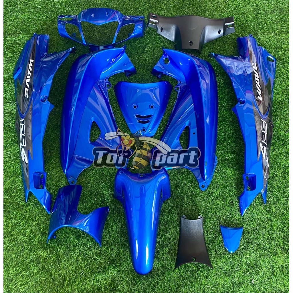 ชุดสี Wave125 S ,Wave125 R  ชิ้นงานเกรด ARM (สีน้ำเงินล้วน) สติกเกอร์ลายแต่งสีดำ