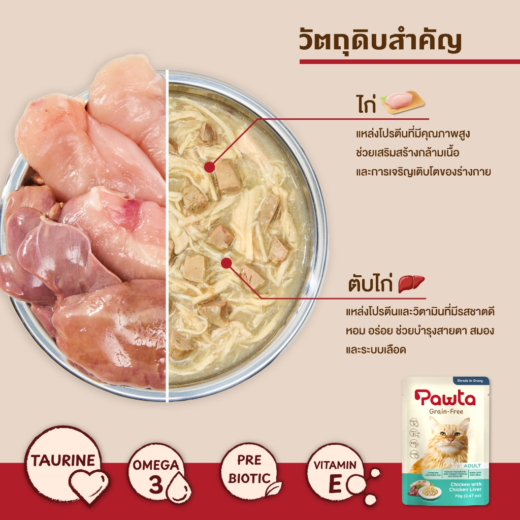 Pawta พอวต้า อาหารแมวชนิดเปียกบรรจุซอง 70 กรัม (รวมรส) - รูปที่ 2
