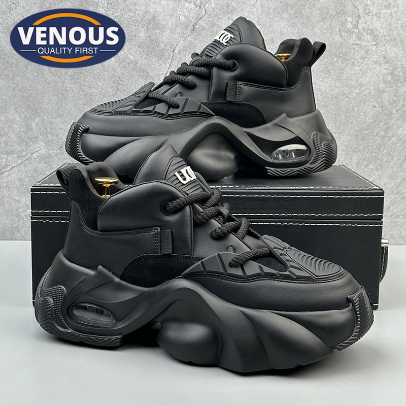 【Venous】2025 New Original 100% รองเท้าผู้ชายสีดำแบบกีฬา รองเท้าผู้ชายยางหนา รองเท้าผู้ชายแบบสูง Size 39-46
