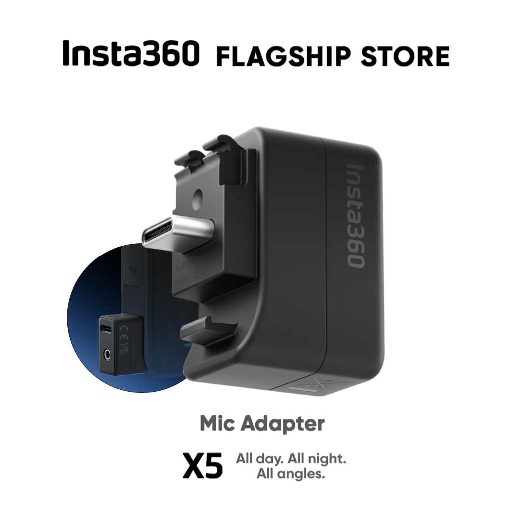 INSTA360 X5 Mic Adapter ตัวแปลง ไมค์ กล้องแอคชั่น 360 อะแดปเตอร์ ไมโครโฟน USB-C และ หัวแจ็ค 3.5 TRS