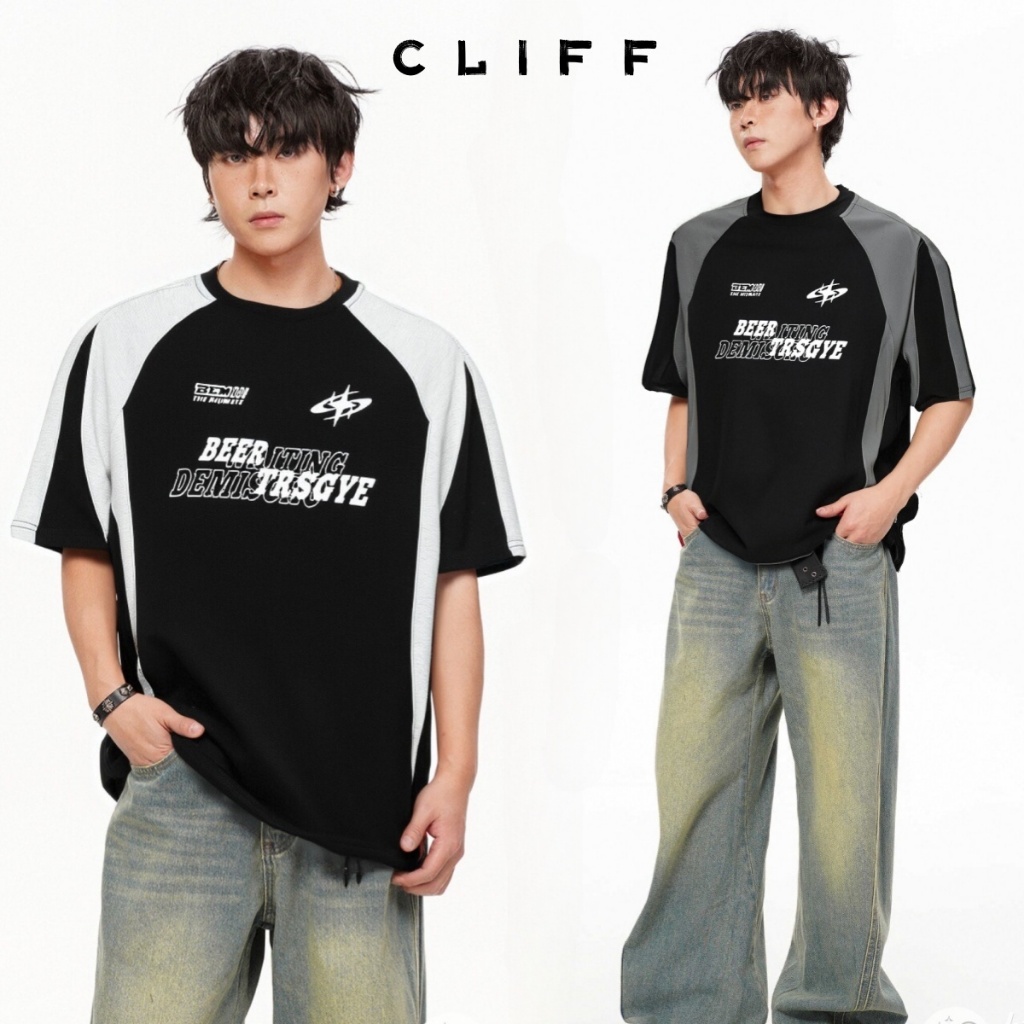 CLIFF เสื้อยืดแขนสั้น ลายพิมพ์ตัวอักษร สไตล์สตรีท หล่อ เสื้อผ้าทรงหลวมทันสมัย  ไซส์ M-3XL