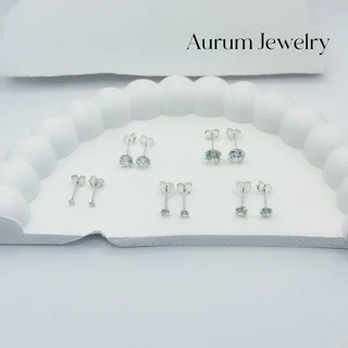 Aurum Jewelry : ต่างหูเพชร cz กลม เงินแท้ รุ่น Classy Silver Studs (ราคาต่อ 1 คู่)