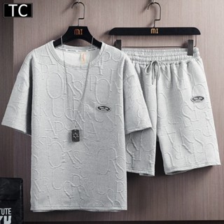 TC ชุดแฟชั่นชาย 2 ชิ้น เสื้อทีเชิร์ต (เสื้อ+กางเกงขาสั้น) คอ…