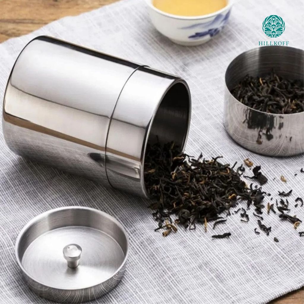 Hillkoff : Tea Tin stainless steel กระปุกสแตนเลสใส่ชา กาแฟ กะทัดรัด พร้อมฝาเปิดปิดใช้งานง่าย สะดวก