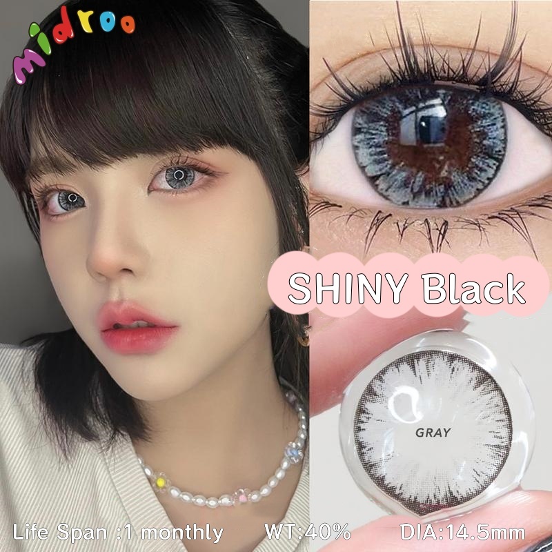 [0.00-6.00] Midroo คอนแทคเลนส์ ขยายรูม่านตา คอนแทคเลนส์สีเทา Shiny Eye Lens-14.5มมรายเดือน เลนส์