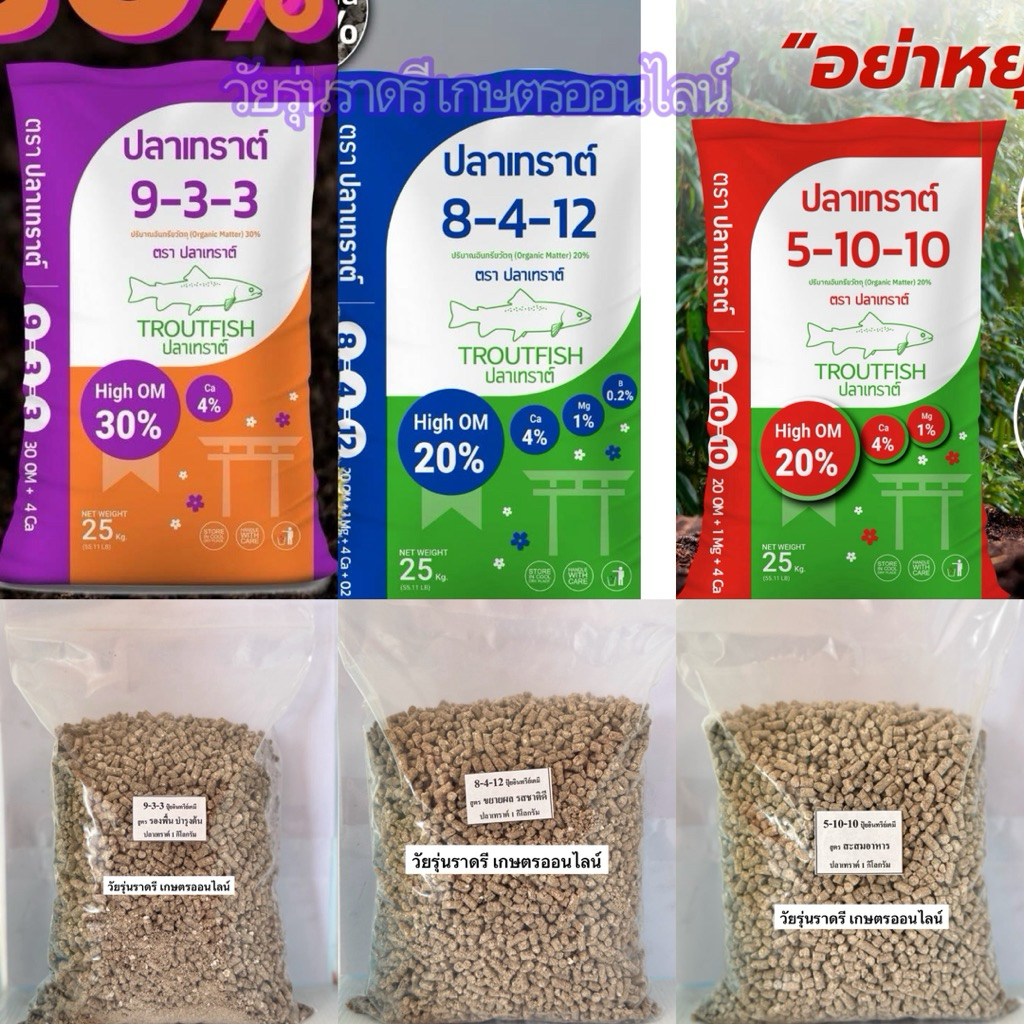 ปุ๋ยปลาเทราต์ ปุ๋ยอินทรีย์เคมี 9-3-3/ 8-4-12/ 5-10-10