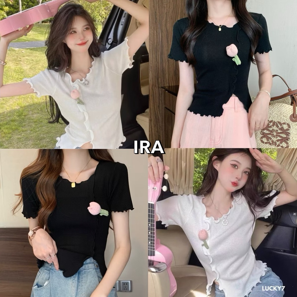 BY IRA rosie top เสื้อครอปแขนสั้น ดีเทลดอกทิวลิปน่ารักมากกก