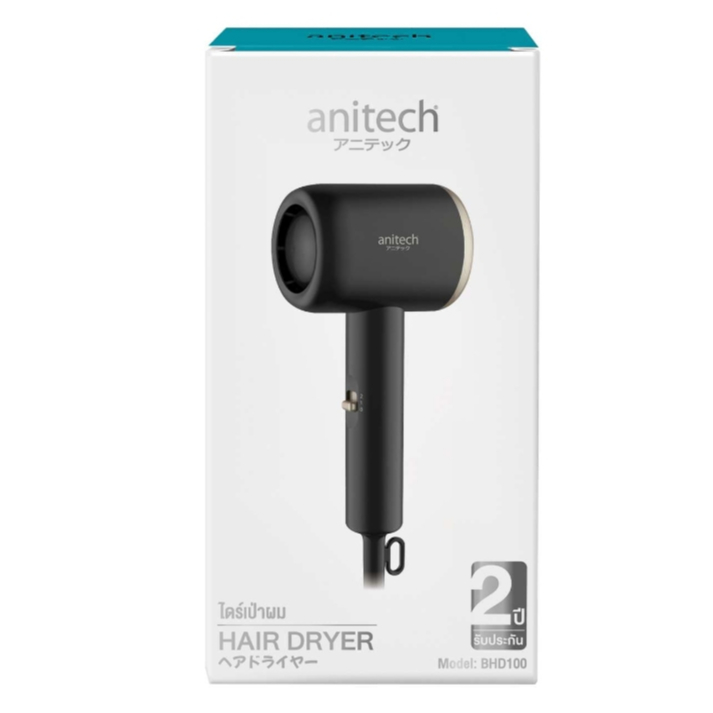 Anitech ไดร์เป่าผม ปรับความเร็วได้ 2 ระดับ รุ่น BHD100 กำลังไฟ 1000W Black (สีดำ) แบบพกพา