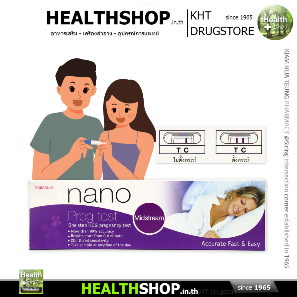 ชุดตรวจตั้งครรภ์ ด้วยตนเอง ชนิดปัสสาวะผ่าน NanoMed NANO Preg test HCG pregnancy test Midstream