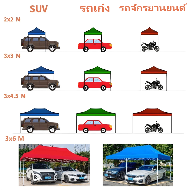 [ลดสุดๆ!] เต้นท์ขายของ เต็นท์กันน้ำทนพายุ 2x2 3x3 3x4.5 3x6m ผ้าหนาผ้าใบ+โครงเหล็กหนาพิเศ เต็นท์พับได้ - รูปที่ 6