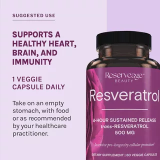 ของแท้ 100% Reserveage Resveratrol 500 mg (60 Capsules) องุ่นมัสคาดีนออร์แกนิก (No.3874)