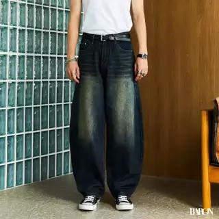 BARON "Wide Barrel Jeans" กางเกงยีนส์ทรงขากระบอกกว้างโค้ง ทรงบอลลูน