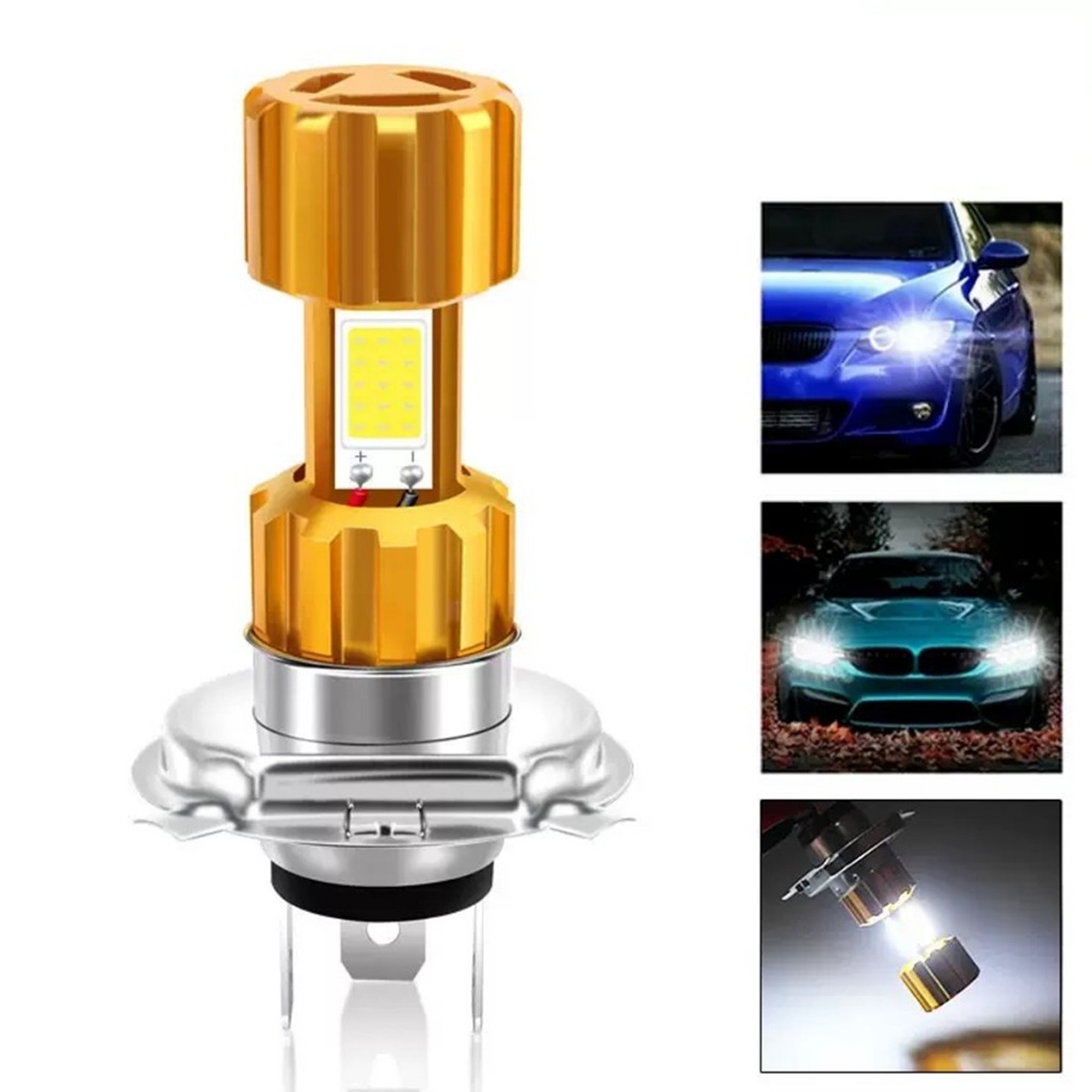 หลอดไฟหน้า LED H4-3LED 3ขา แสงสีขาว สำหรับมอเตอไซค์ Yamaha 12V-80V รถใหญ่ รถยนต์ แสงสีขาว