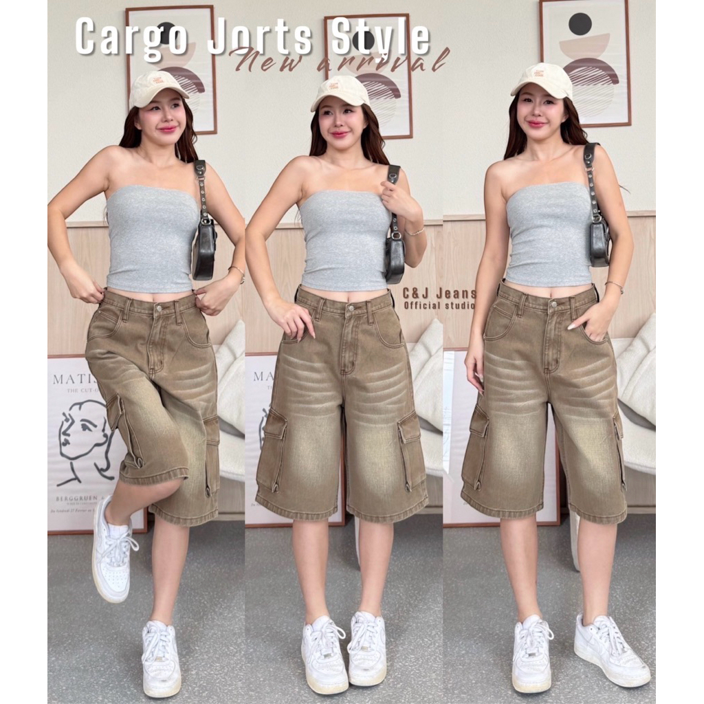 กางเกงยีนส์ทรง 5 ส่วน กระเป๋าคาร์โก้ ผ้าไม่ยืด ทรงสวย - รูปที่ 5
