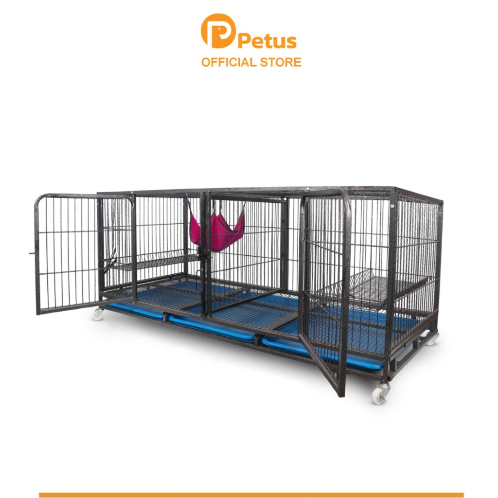 Petus【New กรงสีด้าน】กรงแมวขนาดใหญ่ 1 ชั้น ซี่ห่าง 3 ซม. กรงแมว มีล้อ สามารถวางซ้อนกันได้ขนาด 160x68x