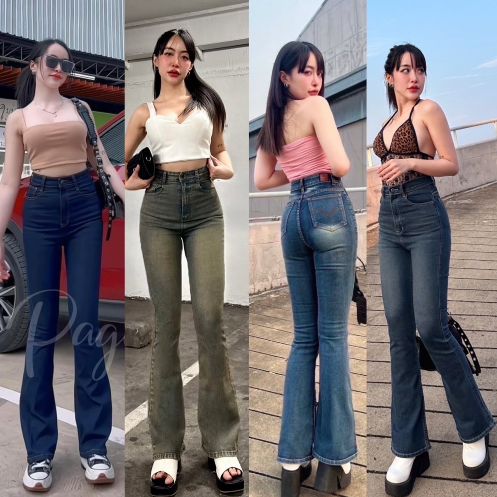 F9 Jeans (S-2XL) กางเกงขาม้า คละแบบยีนส์ยืดเอวสูงพิเศษเหนือสะดือ 2 นิ้ว ผ้านิ่มยืดได้เยอะ ใส่สบายไม่อึดอัดทรงสวยมาก