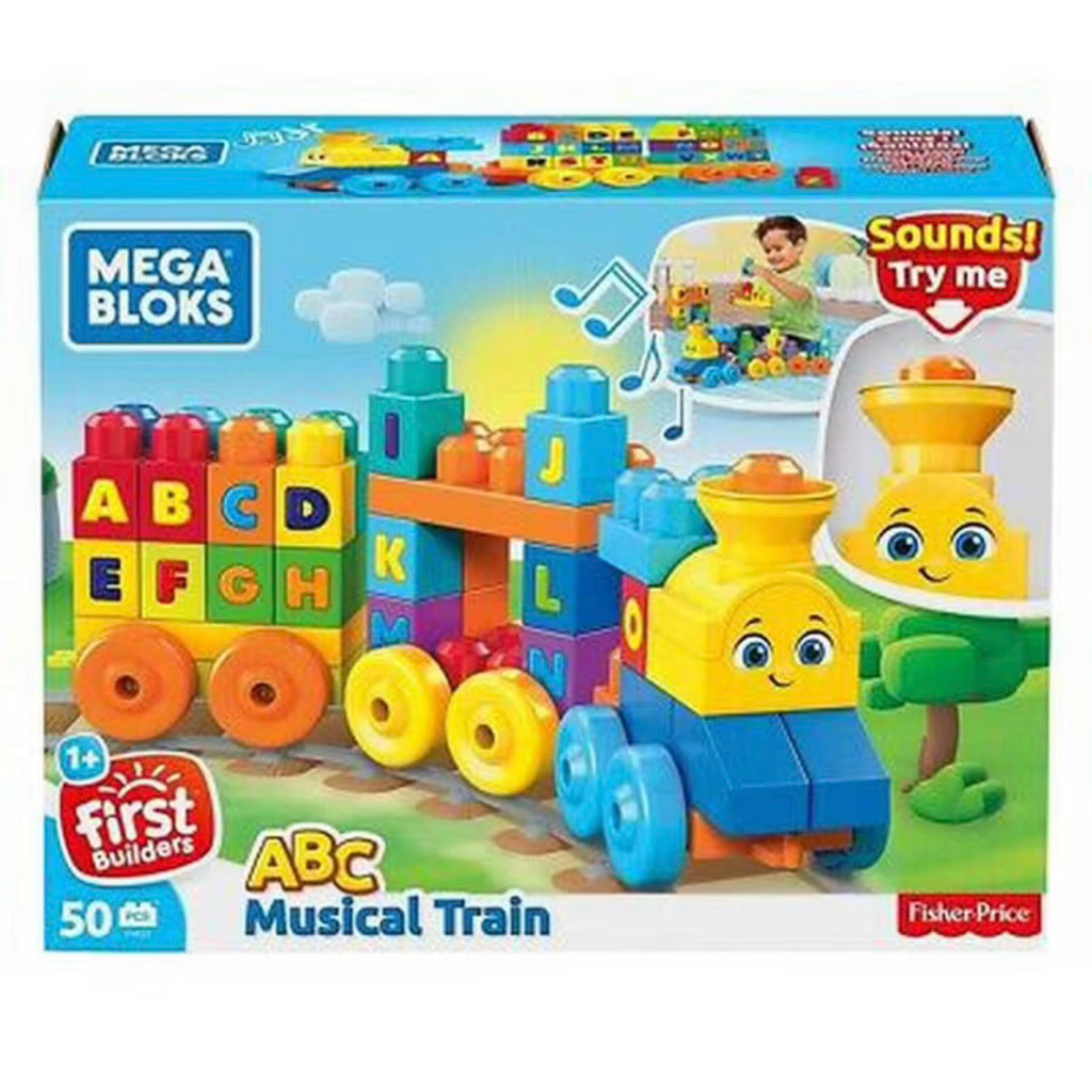 (ใหม่)Mega Bloks First Builders ABC Musical Train (50 Pcs) แท้💯เลโก้รถไฟ ตัวต่อขนาดใหญ่ รถไฟมีเสียง สำหรับอายุ1ปีขึ้นไป
