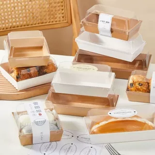(50,100 ชิ้น/แพ็ค) กล่องขนมกระดาษ ทรงสี่เหลี่ยมพื้นผ้า ฝาใส PET ใส่ขนม แซนวิช กล่องจัดเบรค เบเกอรี่ กันน้ำ กันมัน