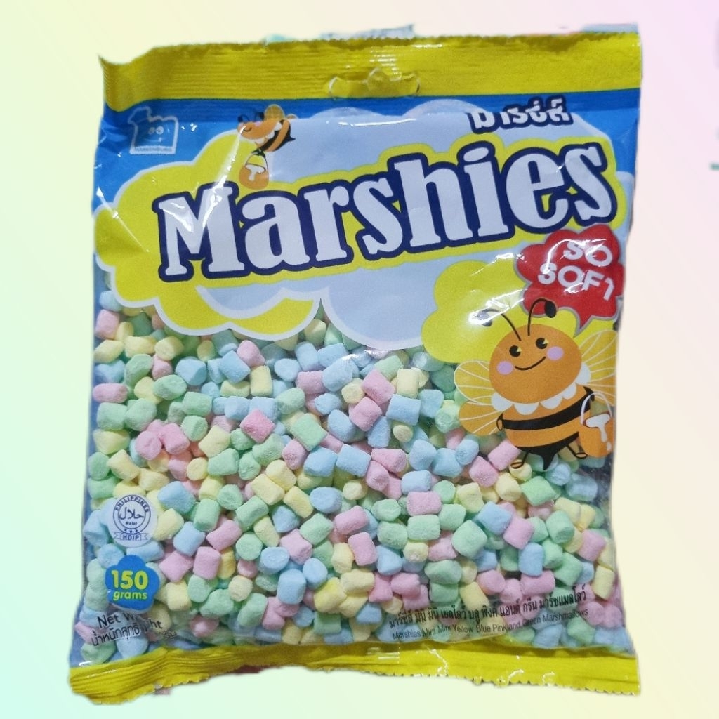 มาร์ชเมลโล่ เม็ดเล็กจิ๋วคละสี (ฟ้าเขียวชมพูเหลือง) มาใหม่ 150g.