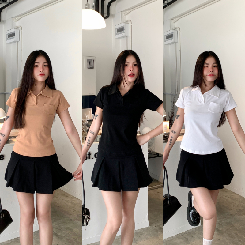เสื้อยืดคอปกโปโล แต่งกระเป๋าช่วงอก กระเป๋าใช้งานได้จริง เสื้อโปโล พร้อมส่งทุกสี ผ้ายืดยูนิ ยืดตามตัว รุ่น ยูนิคอปกเป๋า