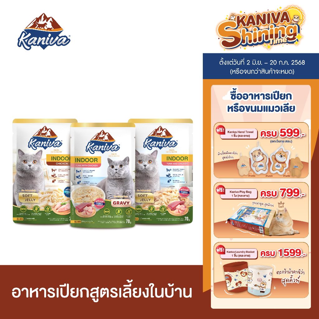 (12 ซอง) Kaniva Indoor Pouch อาหารแมวคานิว่า ชนิดเปียก ช่วยควบคุมน้ำหนัก ลดกลิ่นมูล ขนาด 70 กรัม