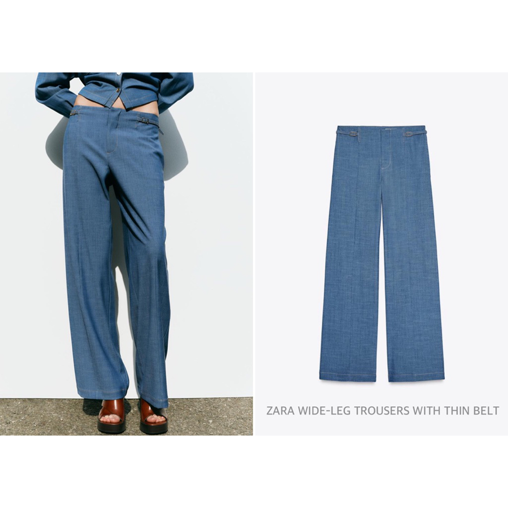 ZARA กางเกงเอวสูง ทรงตรงขากว้าง WIDE-LEG TROUSERS WITH THIN BELT (B1003)