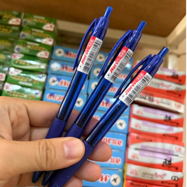 ตราม้า(12ด้าม) ปากกาลูกลื่นแบบกด รุ่น H-518(Ball point) ขนาดหัว 0.7มม (เส้นใหญ่/เขียนลื่น)