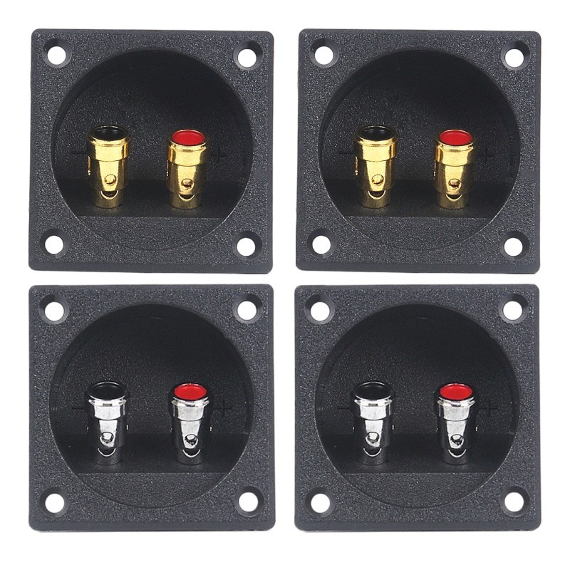 (แพ็ค 1 - 2 ชิ้น) แท็ปลำโพง 2P ทรงเหลี่ยมขนาด 5.7x5.7 ซม. ขั้วสปริงแบบกดสีทอง