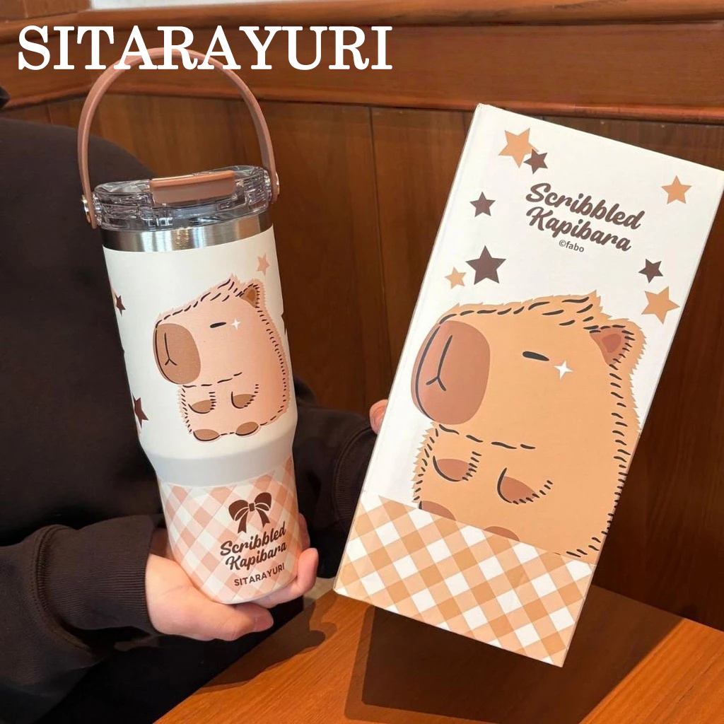 SITARAYURI แก้วเก็บความเย็น/ร้อน มีฝา2in1แบบยกดื่มและมีห แก้วน้ำสแตนเลส304 พรีเมียม 600ml/900ml