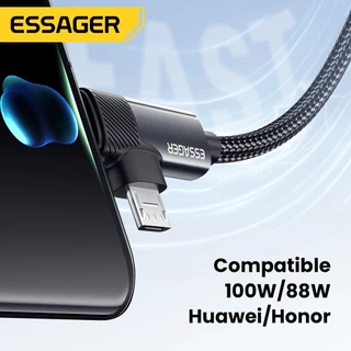 ESSAGER สายชาร์จเร็ว 7A USB To Type C To Micro 2 in 1 สำหรับโทรศัพท์ USB 2.0 480 Mbps 100W Cord