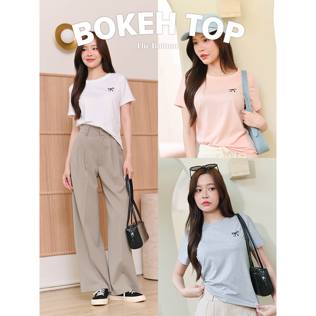 The Bottom เสื้อยืดคอกลมแขนสั้น ลายโบว์เล็กๆน่ารักมินิมอล ผ้านุ่มยืดหยุ่นใส่สบาย - รุ่น Bokeh Top