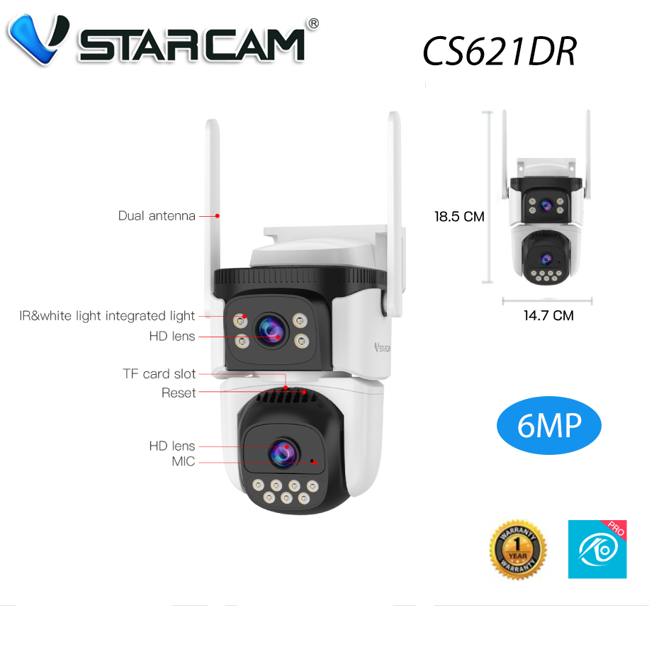 Vstarcam เลนส์หลายตัว CS621DR CS621ZS CS621SR C622DR ความละเอียด3ล้านพิกเซลมีAIสัญญาณเตือนภัย