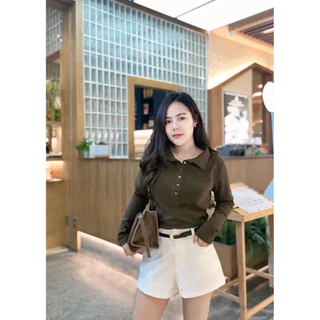 ELLIS i POLO เสื้อโปโล แขนยาวสไตร์ลาฟผ้ายูทรงสวย Size s-l🤎พร้อมส่ง