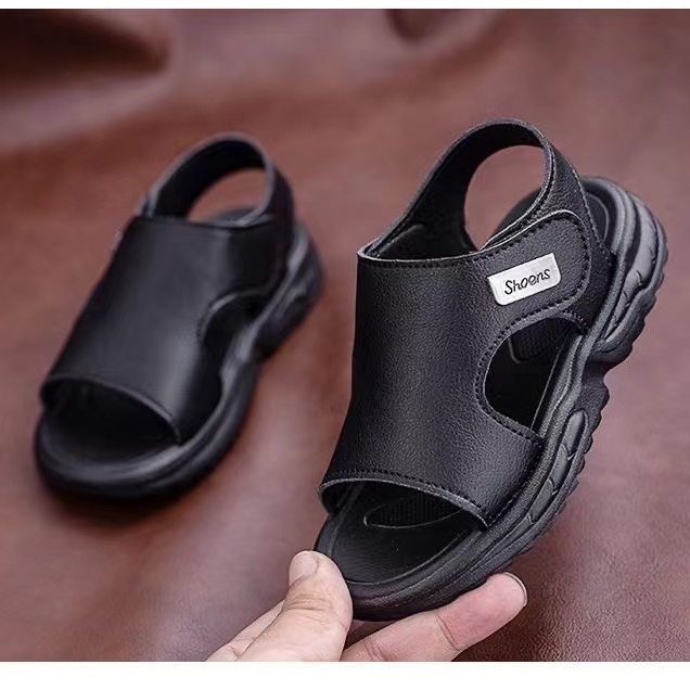Summer Beach Sandals For Boys Korean Style 2026 Fashion Children Footwear PU Leather Anti-slippery Soft-soled Kid's Shoe