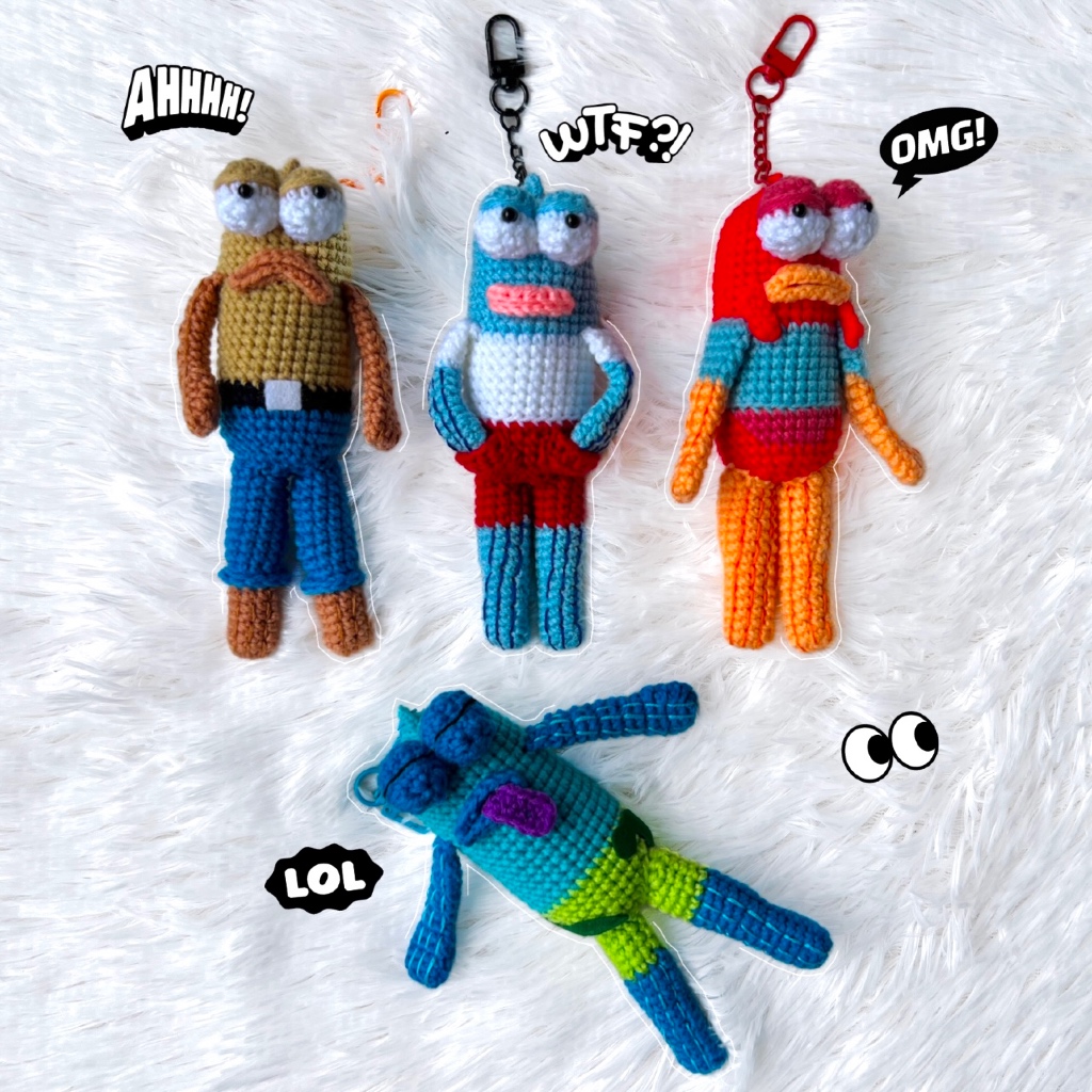 พร้อมส่ง!! พวงกุญแจปลาสายลับ ปลาทีน ถักไหมพรม