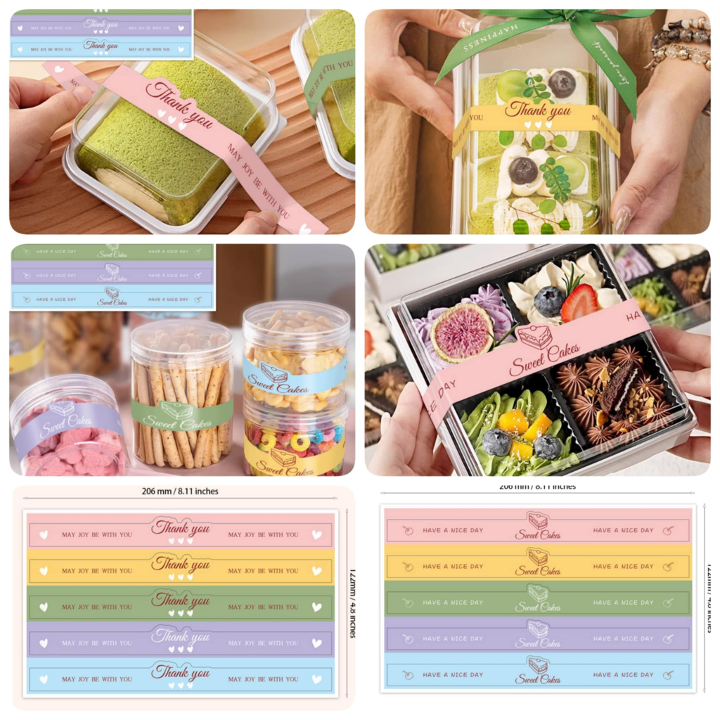 ( LP ) สติกเกอร์แถบยาว สีพาสเทล สำหรับติดกล่องเค้กเบเกอรี่ DIY สติกเกอร์ปิดผนึก ขนาด 2*20 ซ.ม ( 50 ดวง )