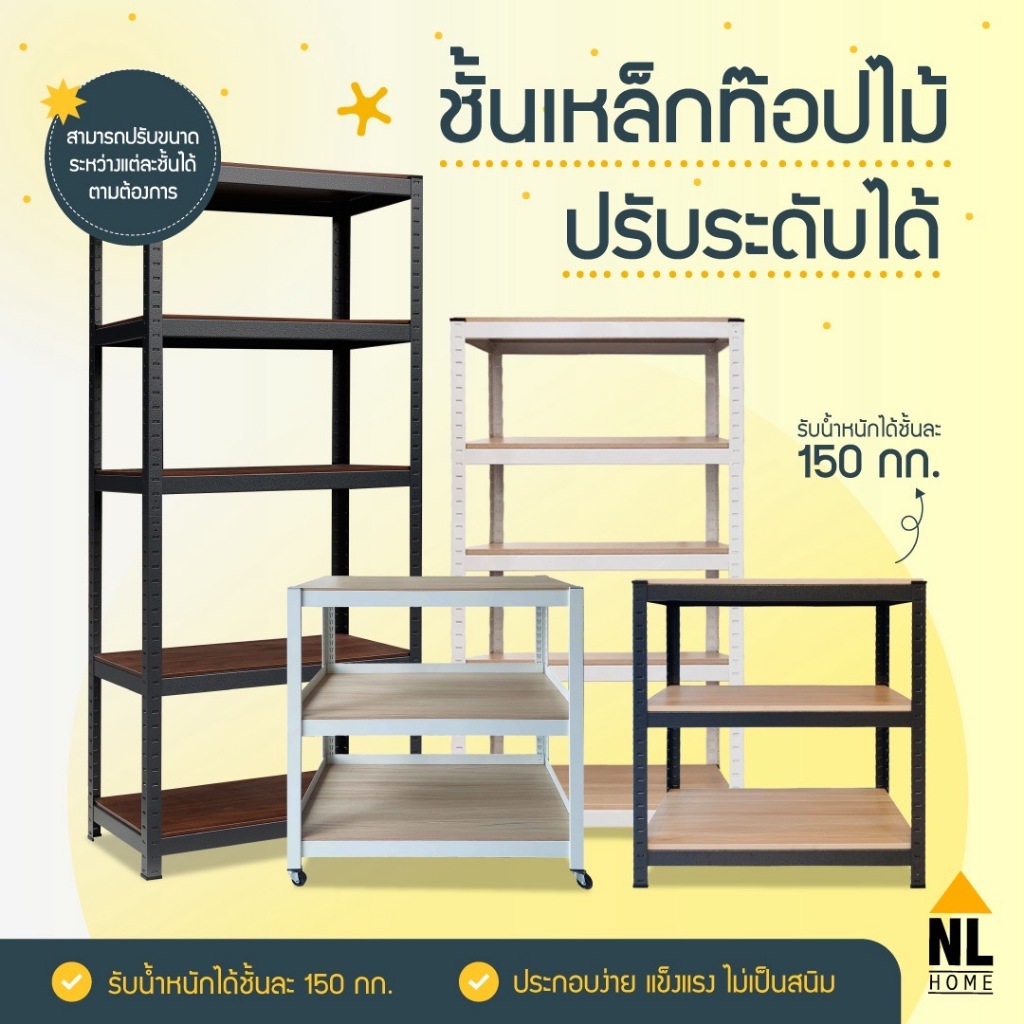 ชั้นเก็บของเอนกประสงค์ ลายไม้ ปรับระดับชั้นได้ ประกอบง่าย ไม่ต้องใช้เครื่องมือ shelf,storage/NL HOME